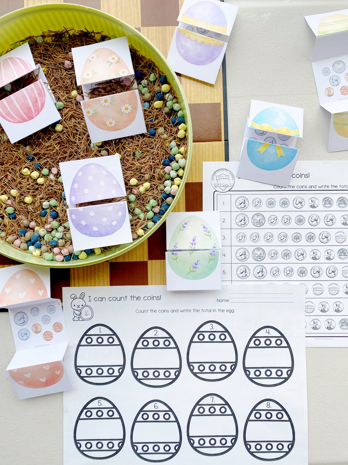 Coin Counting Egg Cards