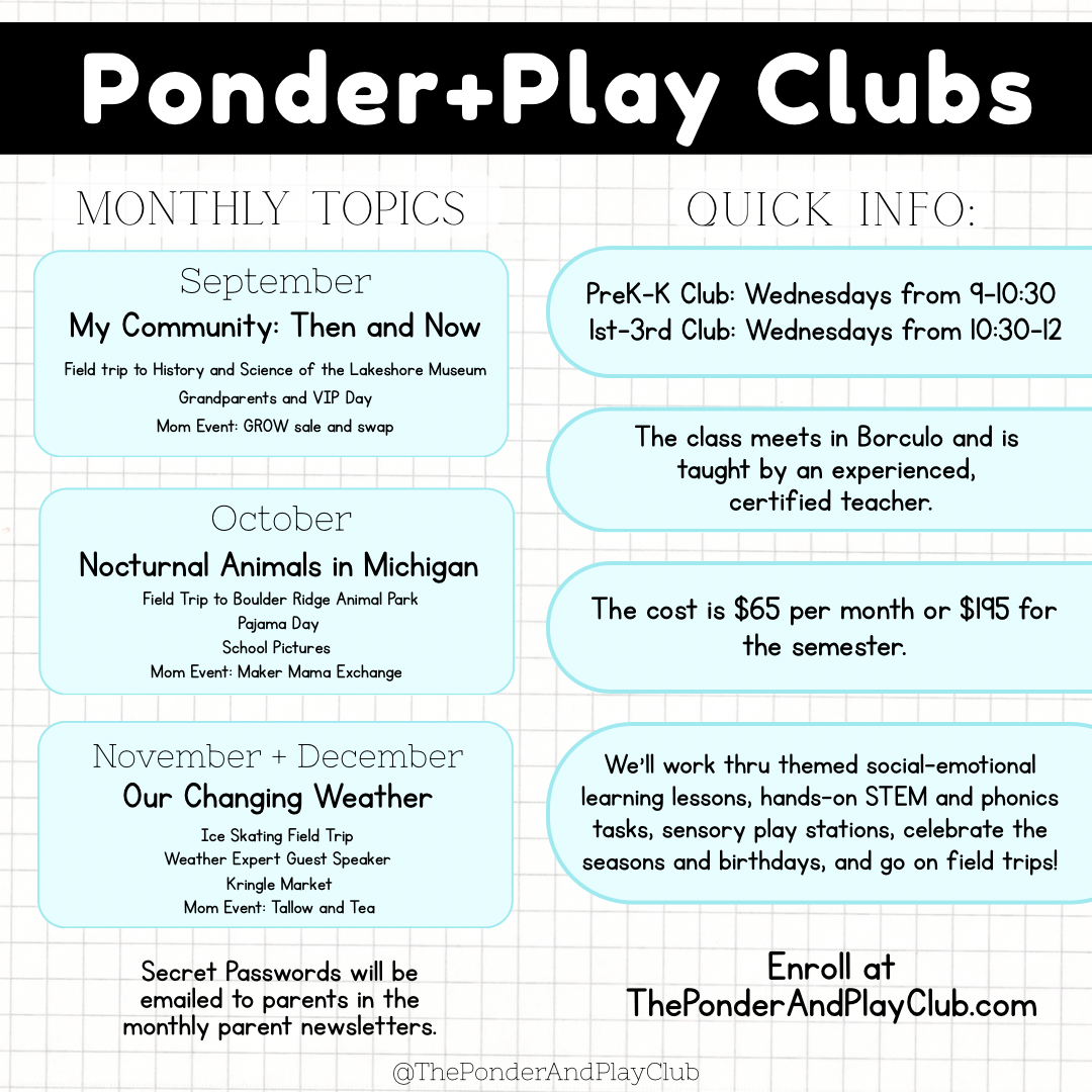 K-3rd Grade Level Ponder and Play Club